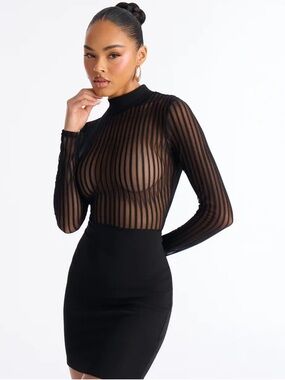 Fashion Nova Unbothered Long-Sleeve Mesh Mini Dress